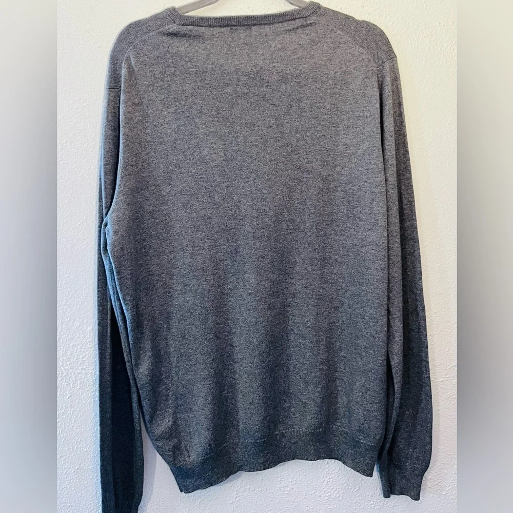 J Crew  Mens  L Gray V Neck Long Sleeve Cotton Cashmere Blend Sweater Preppy